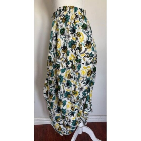 Boho Floral Womens Ruched Maxi Skirt Elastic Waist Yellow Blue - Picture 1 of 6